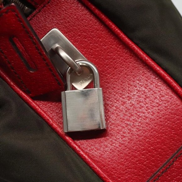 PRADA Hand Bag Nylon Leather Khaki Silver Auth bs24484 - Picture 12 of 16